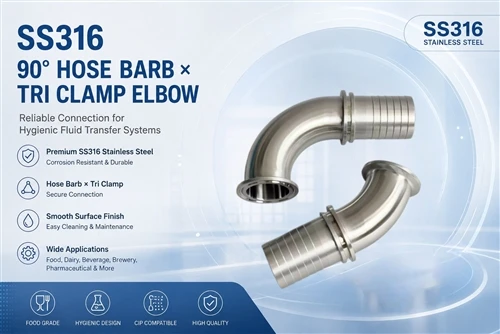 SS316 90° Hose Barb × Tri Clamp Elbow For Hygienic Fluid Transfer Systems